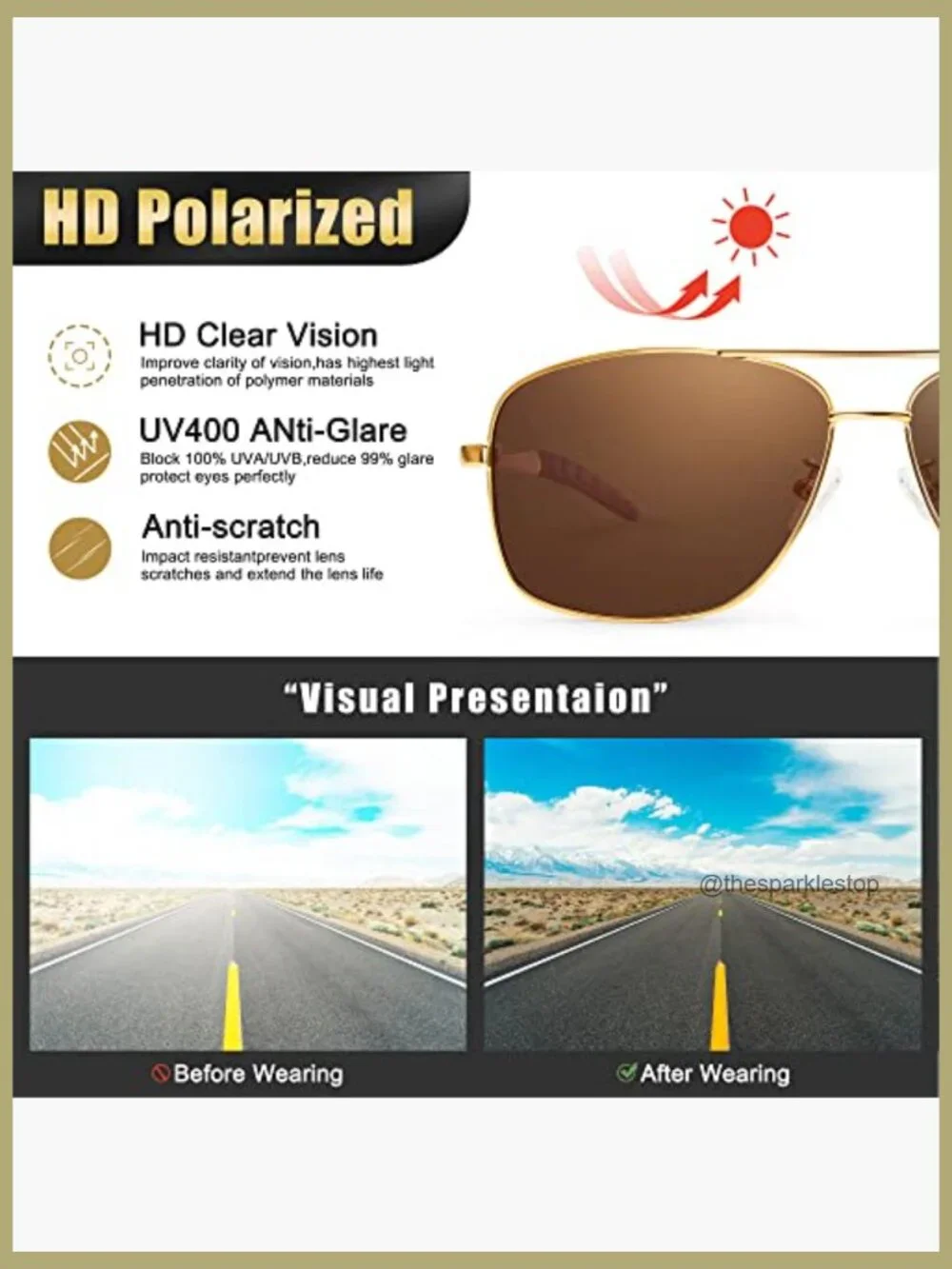 Metal Frame Polarized Aviator Sunglasses UV400 Protection Driving